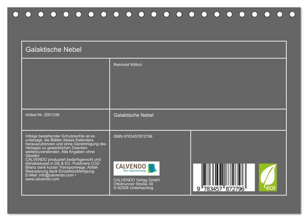 Produktbild: Galaktische Nebel (Tischkalender 2026 DIN A5 quer), CALVENDO Monatskalender