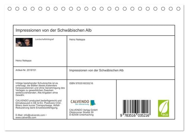 Produktbild: Impressionen von der Schw&auml;bischen Alb (Tischkalender 2026 DIN A5 quer), CALVENDO Monatskalender