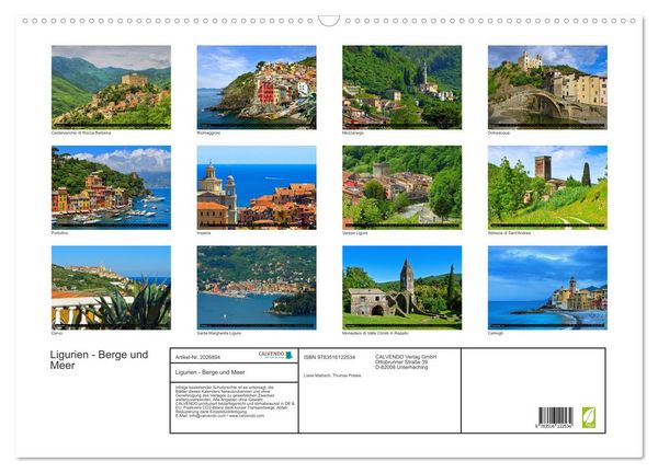Produktbild: Ligurien - Berge und Meer (Wandkalender 2026 DIN A2 quer), CALVENDO Monatskalender
