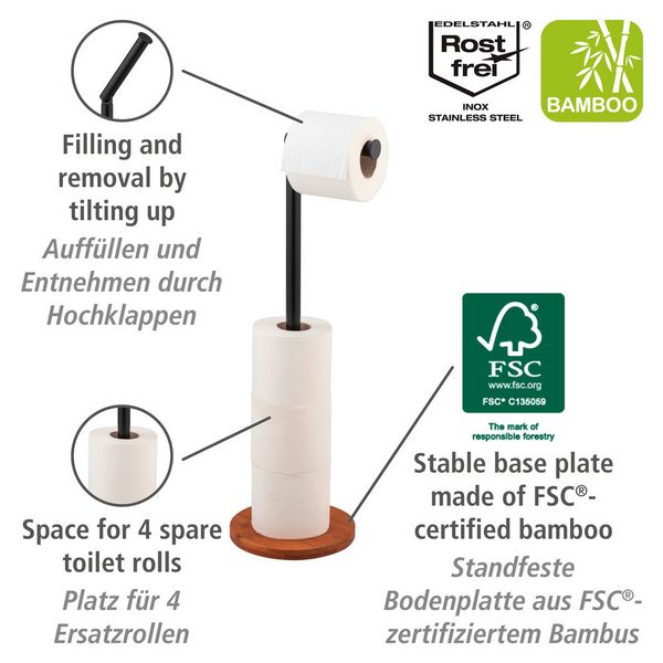 Produktbild: 2-in-1 Stand Toilettenpapierhalter Mod. Serro, aus stabilem Bambus