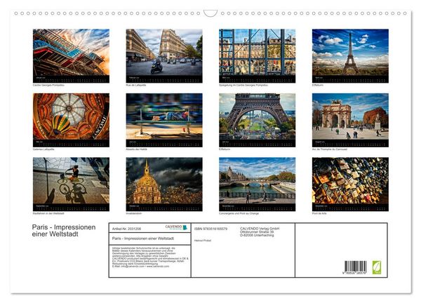 Produktbild: Paris - Impressionen einer Weltstadt (Wandkalender 2026 DIN A2 quer), CALVENDO Monatskalender