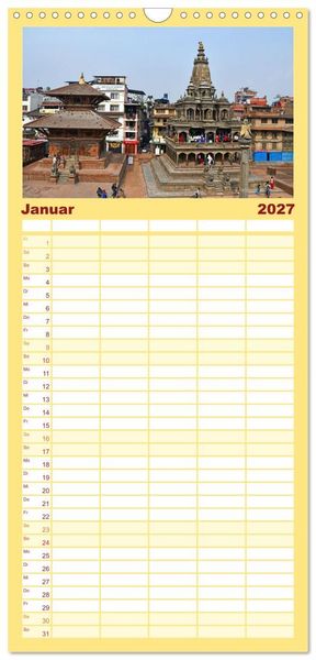 Produktbild: Familienplaner 2027 - Im Kathmandutal mit 5 Spalten (Wandkalender, 21 x 45 cm) CALVENDO