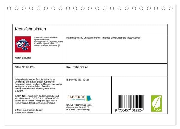 Produktbild: Kreuzfahrtpiraten (Tischkalender 2026 DIN A5 quer), CALVENDO Monatskalender