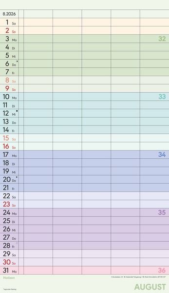 Produktbild: Superplaner Farbenfroh 2026 - 5 Spalten - Familienkalender 26x45 cm - Offset-Papier - mit Ferienterminen - Wandkalender - Wandplaner