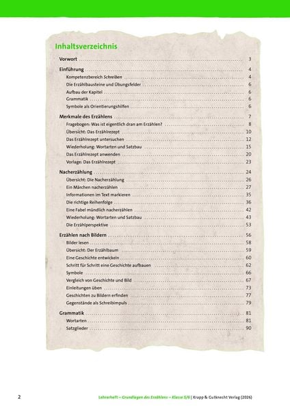 Produktbild: Grundlagen des Erz&auml;hlens &ndash; Klasse 5/6 &ndash; Lehrerheft