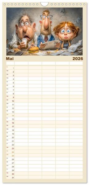 Produktbild: Familienplaner 2026 - Pause ist, wenn der Drucker druckt mit 5 Spalten (Wandkalender, 21 x 45 cm) CALVENDO