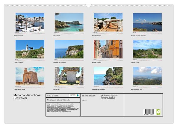 Produktbild: Menorca, die sch&ouml;ne Schwester (Wandkalender 2026 DIN A2 quer), CALVENDO Monatskalender
