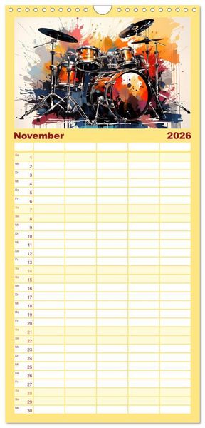 Produktbild: Familienplaner 2026 - Taktvolle Kunst: Der bunte Schlagzeugkalender mit 5 Spalten (Wandkalender, 21 x 45 cm) CALVENDO