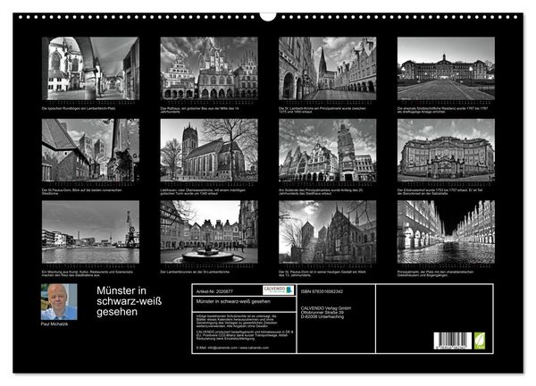 Produktbild: M&uuml;nster in schwarz-wei&szlig; gesehen (Wandkalender 2026 DIN A2 quer), CALVENDO Monatskalender