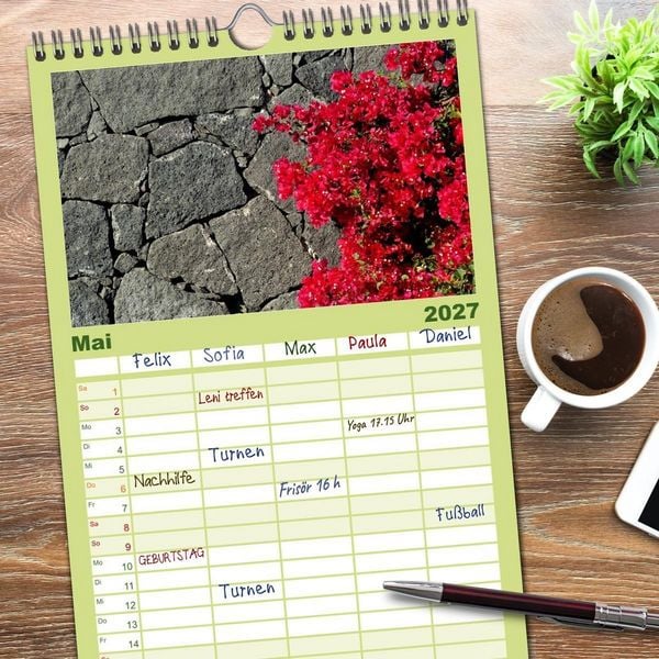 Produktbild: Familienplaner 2027 - Vulkaninsel Lanzarote mit 5 Spalten (Wandkalender, 21 x 45 cm) CALVENDO