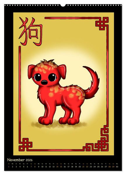 Produktbild: niedliche Tierkreiszeichen im chinesischem Stil (Wandkalender 2026 DIN A2 hoch), CALVENDO Monatskalender