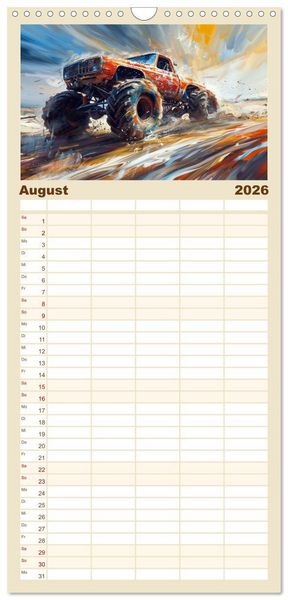 Produktbild: Familienplaner 2026 - Wilde Monstertrucks mit 5 Spalten (Wandkalender, 21 x 45 cm) CALVENDO