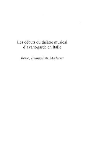 Produktbild: Debuts du theatre musical d'avant-garde en Italie Les
