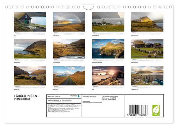 Produktbild: F&Auml;R&Ouml;ER INSELN - Herbstlichter (Wandkalender 2026 DIN A4 quer), CALVENDO Monatskalender