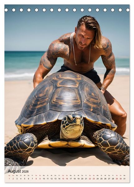 Produktbild: Verwegene Kerle - Muskeln, Tattoos und wilde Tiere (Tischkalender 2026 DIN A5 hoch), CALVENDO Monatskalender
