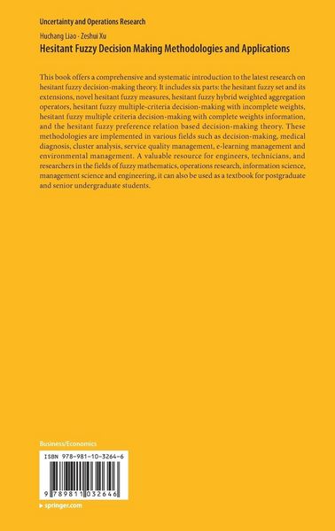Produktbild: Hesitant Fuzzy Decision Making Methodologies and Applications