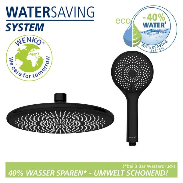 Produktbild: Duschsystem Watersaving Schwarz, bis zu 40 % Wasserersparnis