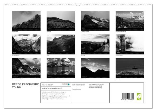 Produktbild: BERGE IN SCHWARZ WEISS (hochwertiger Premium Wandkalender 2026 DIN A2 quer), Kunstdruck in Hochglanz