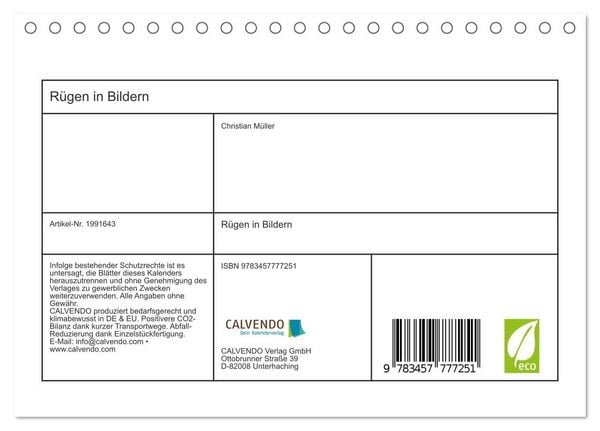 Produktbild: R&uuml;gen in Bildern (Tischkalender 2026 DIN A5 quer), CALVENDO Monatskalender