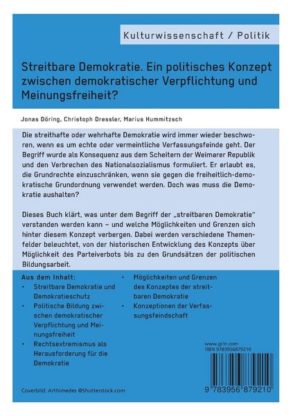Produktbild: Streitbare Demokratie. Ein politisches Konzept zwischen demokratischer Verpflichtung und Meinungsfreiheit?