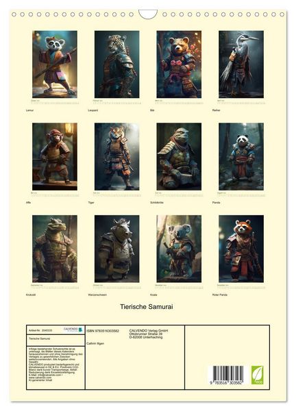 Produktbild: Tierische Samurai (Wandkalender 2026 DIN A3 hoch), CALVENDO Monatskalender