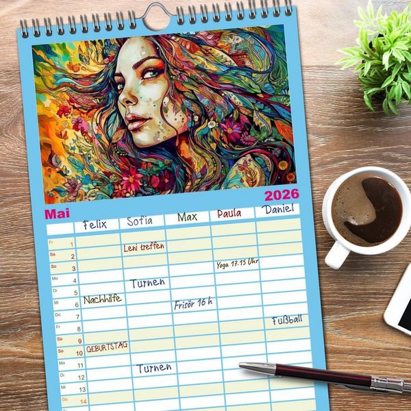 Produktbild: Familienplaner 2026 - Farbenfroh Weiblich mit 5 Spalten (Wandkalender, 21 x 45 cm) CALVENDO