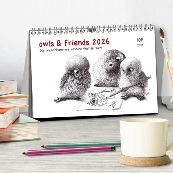 Produktbild: owls & friends 2026 (Tischkalender 2026 DIN A5 quer), CALVENDO Monatskalender