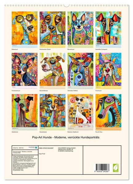 Produktbild: Pop-Art Hunde - Moderne, verr&uuml;ckte Hundeportr&auml;ts (hochwertiger Premium Wandkalender 2026 DIN A2 hoch), Kunstdruck in Hochglanz