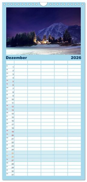 Produktbild: Familienplaner 2026 - Berg, Land und Meer - Eine Reise durch die Landschaften mit 5 Spalten (Wandkalender, 21 x 45 cm) CALVENDO