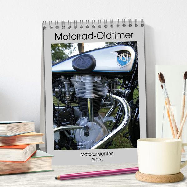 Produktbild: Motorrad Oldtimer - Motoransichten (Tischkalender 2026 DIN A5 hoch), CALVENDO Monatskalender