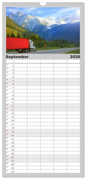 Produktbild: Familienplaner 2026 - Langhauber. Coole Trucks in den USA mit 5 Spalten (Wandkalender, 21 x 45 cm) CALVENDO