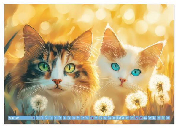 Produktbild: Katzen Illustrationen - Faszination pur (Wandkalender 2026 DIN A3 quer), CALVENDO Monatskalender