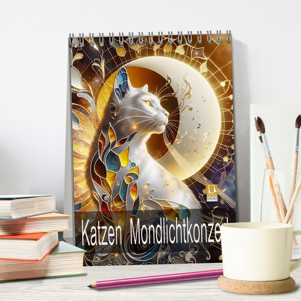Produktbild: Katzen Mondlichtkonzert (Tischkalender 2026 DIN A5 hoch), CALVENDO Monatskalender
