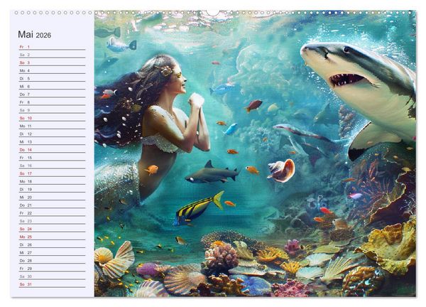 Produktbild: Meerjungfrauen. Zauberhafte Nixen-Paintings (hochwertiger Premium Wandkalender 2026 DIN A2 quer), Kunstdruck in Hochglanz