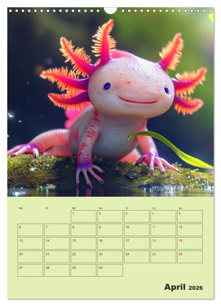 Produktbild: Axolotl. Lustiger Schwanzlurch mit Superkr&auml;ften (Wandkalender 2026 DIN A3 hoch), CALVENDO Monatskalender