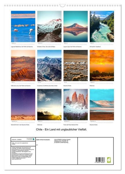 Produktbild: Chile - Ein Land mit unglaublicher Vielfalt. (Wandkalender 2026 DIN A2 hoch), CALVENDO Monatskalender