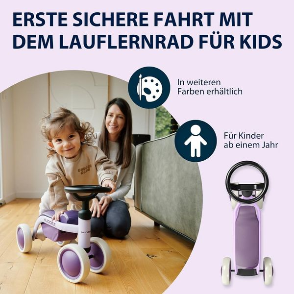 Produktbild: HUDORA 10916 - Laufrad Steppy 6 lavender, Lauflernrad f&uuml;r Kinder von 73-80 cm, Sitzh&ouml;he: 22,5 cm