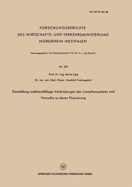Produktbild: Darstellung reaktionsf&auml;higer Verbindungen des Camphansystems und Versuche zu deren Fluorierung