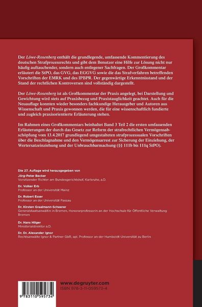 Produktbild: L&ouml;we-Rosenberg. Die Strafproze&szlig;ordnung und das Gerichtsverfassungsgesetz / &sect;&sect; 111b-111q