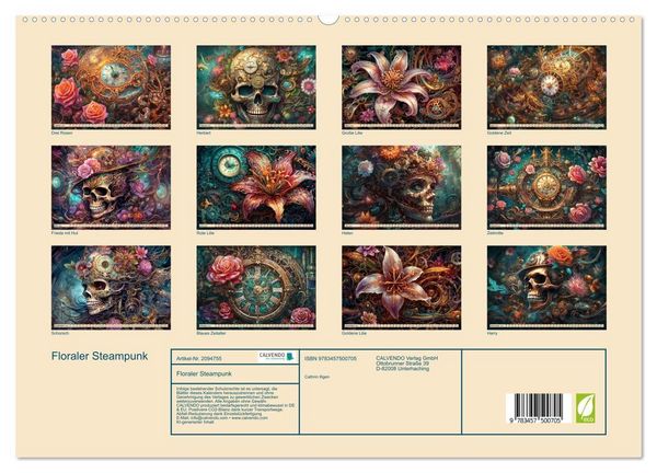 Produktbild: Floraler Steampunk (hochwertiger Premium Wandkalender 2026 DIN A2 quer), Kunstdruck in Hochglanz