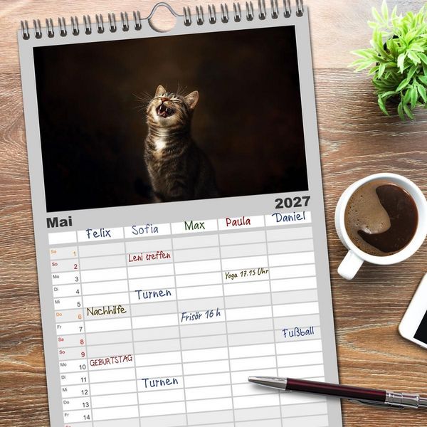 Produktbild: Familienplaner 2027 - Auch Katzen lachen gern mit 5 Spalten (Wandkalender, 21 x 45 cm) CALVENDO