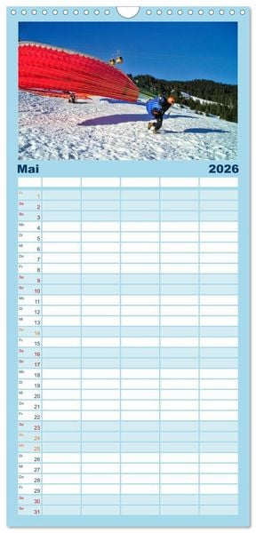 Produktbild: Familienplaner 2026 - Freiheit und Abenteuer - Paragliding mit 5 Spalten (Wandkalender, 21 x 45 cm) CALVENDO