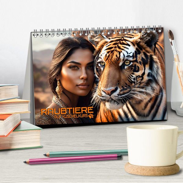 Produktbild: Raubtiere auf Kuschelkurs (Tischkalender 2026 DIN A5 quer), CALVENDO Monatskalender