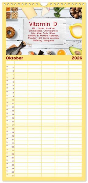 Produktbild: Familienplaner 2026 - Vitalstoffe - fit essen mit 5 Spalten (Wandkalender, 21 x 45 cm) CALVENDO