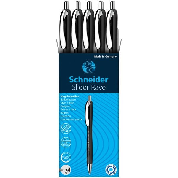 Schneider Kugelschreiber Slider Rave schwarz-schwarz, Mine XB blau