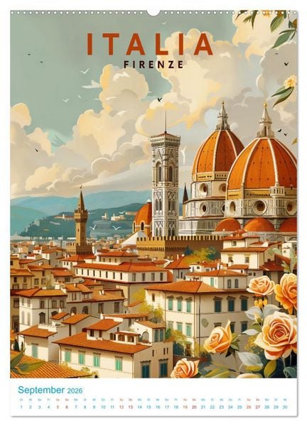Produktbild: Italien - Old School Poster Style (hochwertiger Premium Wandkalender 2026 DIN A2 hoch), Kunstdruck in Hochglanz