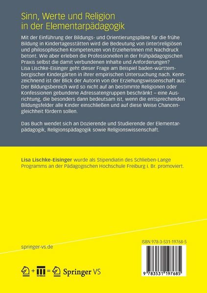 Produktbild: Sinn, Werte und Religion in der Elementarp&auml;dagogik