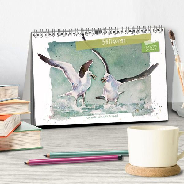 Produktbild: M&ouml;wen - Aquarelle von Julia Pasinski (Tischkalender 2027 DIN A5 quer), CALVENDO Monatskalender