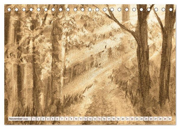 Produktbild: Pausen f&uuml;r deine Seele - Seelenlandschaften in Sepia - Ein Jahr der Ruhe mit Kohlezeichnungen (Tischkalender 2026 DIN A5 quer), CALVENDO Monatskalender