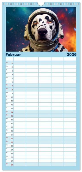Produktbild: Familienplaner 2026 - Hunde im Weltall mit 5 Spalten (Wandkalender, 21 x 45 cm) CALVENDO